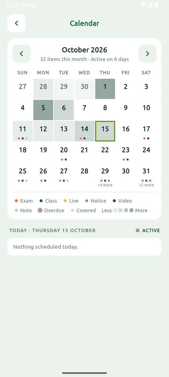 Calendar with study plan